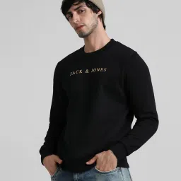 Jack & Jones Jet Black Slim Fit Printed Sweatshirt image 4