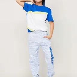 Fame Forever by Lifestyle Kids Blue & White Cotton Color Block T-Shirt image 4