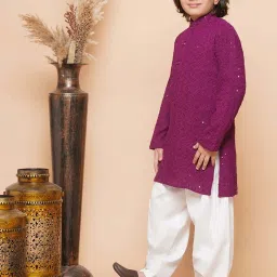 AJ Dezines Kids Purple & White Cotton Embroidered Full Sleeves Kurta Set image 4