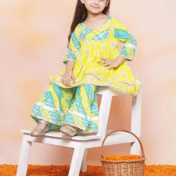 AJ Dezines Kids Blue & Yellow Cotton Printed Kurta Set image 4