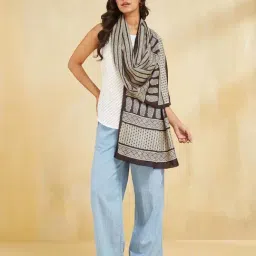 Fabindia Beige Regular Fit Printed Stole image 2