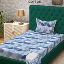 Klotthe Blue 400 TC Cotton Single Elastic Bedsheet with Pillow Cover image 1