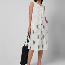 Van Heusen White Cotton Printed A-Line Dress image 4
