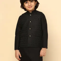 KISAH Boys Black Embroidered Nehru Jacket image 1
