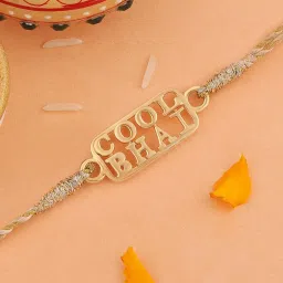 ornate jewels 925 Silver 18K Gold Plated Cool Bhai Thread Rakhi for Brother with Roli Chawal image 1