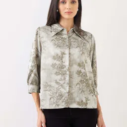 Spykar Silver Grey Regular Fit Printed Shirt image 1