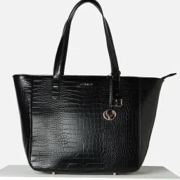 Allen Solly Black Textured Medium Tote Handbag image 1