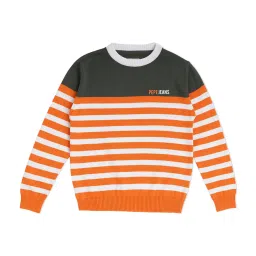 Pepe Jeans Kids Orange & White Cotton Striped Full Sleeves Sweater image 1