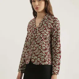 Iconic Maroon & Beige Cotton Printed Blazer image 3