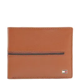 TOMMY HILFIGER Glasgow Tan Leather Casual Striped Bi-Fold Wallet For Men image 1