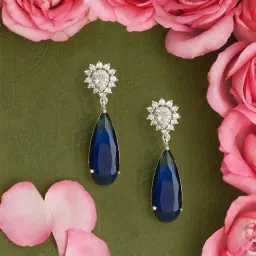 Zaveri Pearls Dazzling Blue Cubic Zirconia Contemporary Brass Drop Earrings-ZPFK18336 image 1
