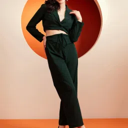 KASSUALLY Green Crop Blazer With Pants image 1