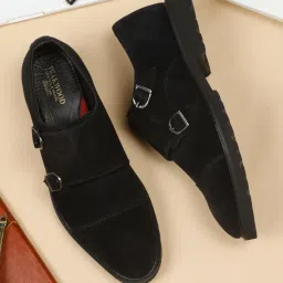 Teakwood Leathers Men's Black Monk Shoes image 1