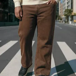 Bewakoof Men's Brown Straight Fit Plus Size Acid Wash Jeans-picture-22