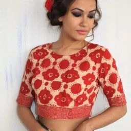 Chidiyaa Red Block Printed Crop Top Blouse image 1