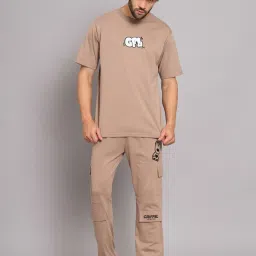 Griffel Beige Cotton Loose Fit Printed Co-Ord Set image 1