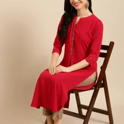 showoffff SHOWOFF Red Calf Length Straight Kurta image 4