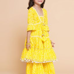 BAESD Girls Bandhani Printed Angrakha Pure Cotton Kurta with Sharara & With Dupatta-picture-32