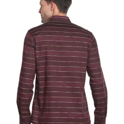 Arrow New York Dark Purple Cotton Slim Fit Striped Shirt image 2