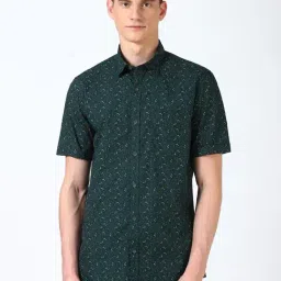 Peter England Green Cotton Slim fit Floral Shirt-picture-30