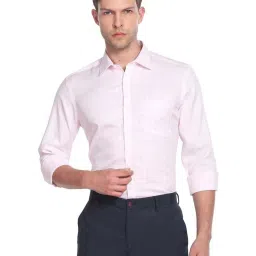 Arrow Light Pink Cotton Slim Fit Striped Shirt image 1