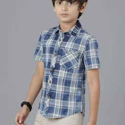 Under Fourteen Only Kids Blue Cotton Chequered Shirt image 3
