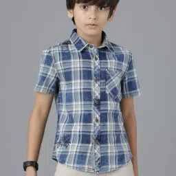 Under Fourteen Only Kids Blue Cotton Chequered Shirt image 1
