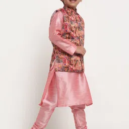 Benstoke Kids Pink Printed Full Sleeves Kurta Set image 3