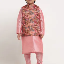 Benstoke Kids Pink Printed Full Sleeves Kurta Set image 1