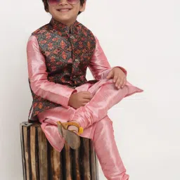 Benstoke Kids Pink & Green Printed Full Sleeves Kurta Set image 4