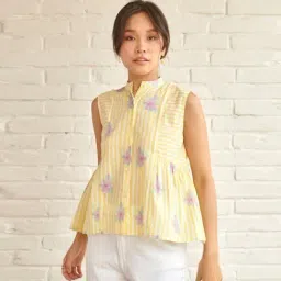 Prakriti Jaipur Yellow Aster Sleeveless Shirt-image-34