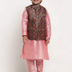 Benstoke Kids Pink & Green Printed Full Sleeves Kurta Set image 1