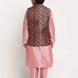 Benstoke Kids Pink & Green Printed Full Sleeves Kurta Set image 2