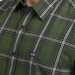 Arrow Dark Green Cotton Slim Fit Checks Shirt image 5