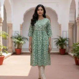 Rangita Green Embroidered Three-Quarter Sleeves Kurta-picture-45