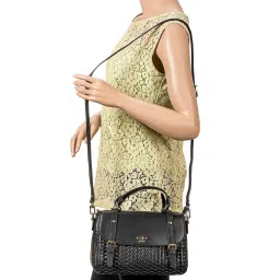 Eske Paloma Black Textured Medium Satchel Handbag image 2