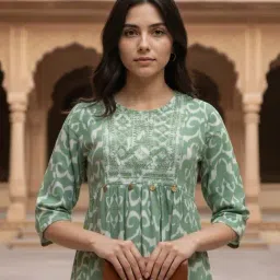 Rangita Green Embroidered Three-Quarter Sleeves Kurta image 4