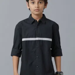 Under Fourteen Only Boys Black Color Block Full Sleeves Shirt image 1