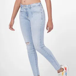 Only Light Blue Cotton Distressed Jeans image 3