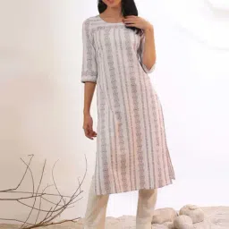 Aurelia Grey Cotton Blend Woven Kurta image 2