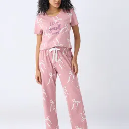 Wunderlove by Westside Blush Pink Cotton-Blend T-Shirt and Pyjama Set-image-1