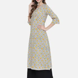 Block Studio Hand Block Printed Yellow Floral A-Line Fine Fibre Cotton Kurta image 3