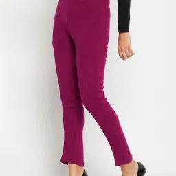Crozo By Cantabil Magenta Mid Rise Regular Fit Trousers image 3