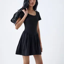 studiofit women Studiofit by Westside Black Ribbed Cotton-Blend Bubble Dress-picture-33