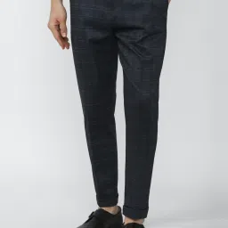 Peter England Navy Regular Fit Checks Trousers image 1