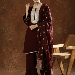 Anouk Women Ethnic Motifs Embroidered Regular Sequinned Kurta with Palazzos & With Dupatta-image-72