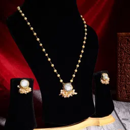 AARSEE OFFICIAL Anti-Tarnish 22KT Gold-Plated Round Kundan Pearl Chain Necklace Set-picture-22