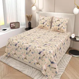 INDRA'S Beige & Grey Floral 144 TC Bedsheet with 2 Pillow Covers image 4