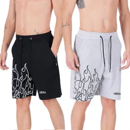 hotfits Men's Printed Casual Cotton Regular Shorts, Workout Shorts, Elastic Waist Running Shorts with Pockets Pack of 2 image 2