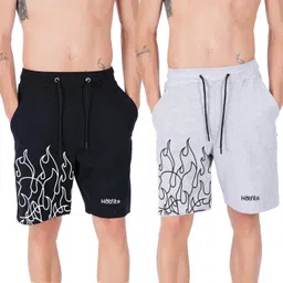 hotfits Men's Printed Casual Cotton Regular Shorts, Workout Shorts, Elastic Waist Running Shorts with Pockets Pack of 2 image 1